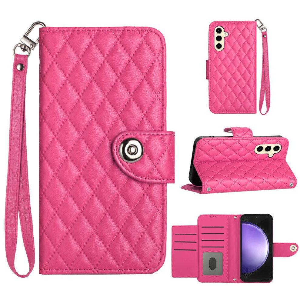 Photos - Case   For Samsung Galaxy S24 5G Shockproof Stylish Protective Wrist Strip Wallet Cover Card Holder(Rose red )