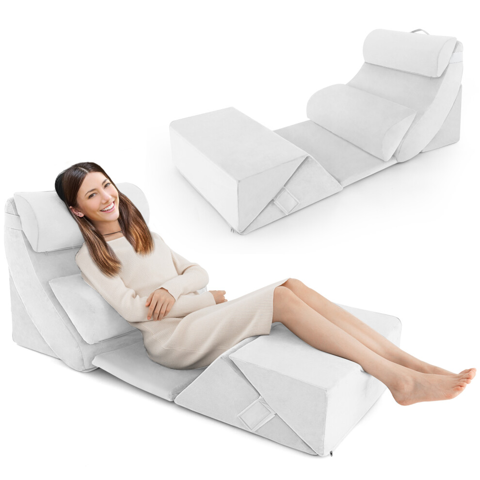 7 Pcs Support Wedge Pillows Set Neck Pillow W/ Memory Foam Grey