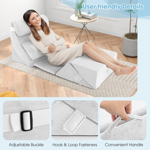 Costway 7-Piece Wedge Pillow Set with Memory Foam, Ergonomic Neck & Back Support, Adjustable Angles, Grey 2