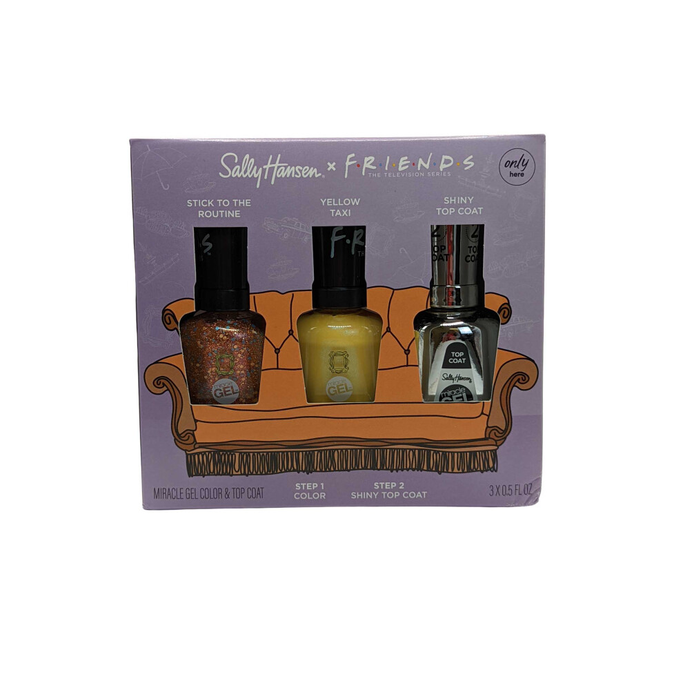 Miracle Gel Sally Hansen Friends Edition Colours and Top Coat Stick to Routine, Yellow Tax