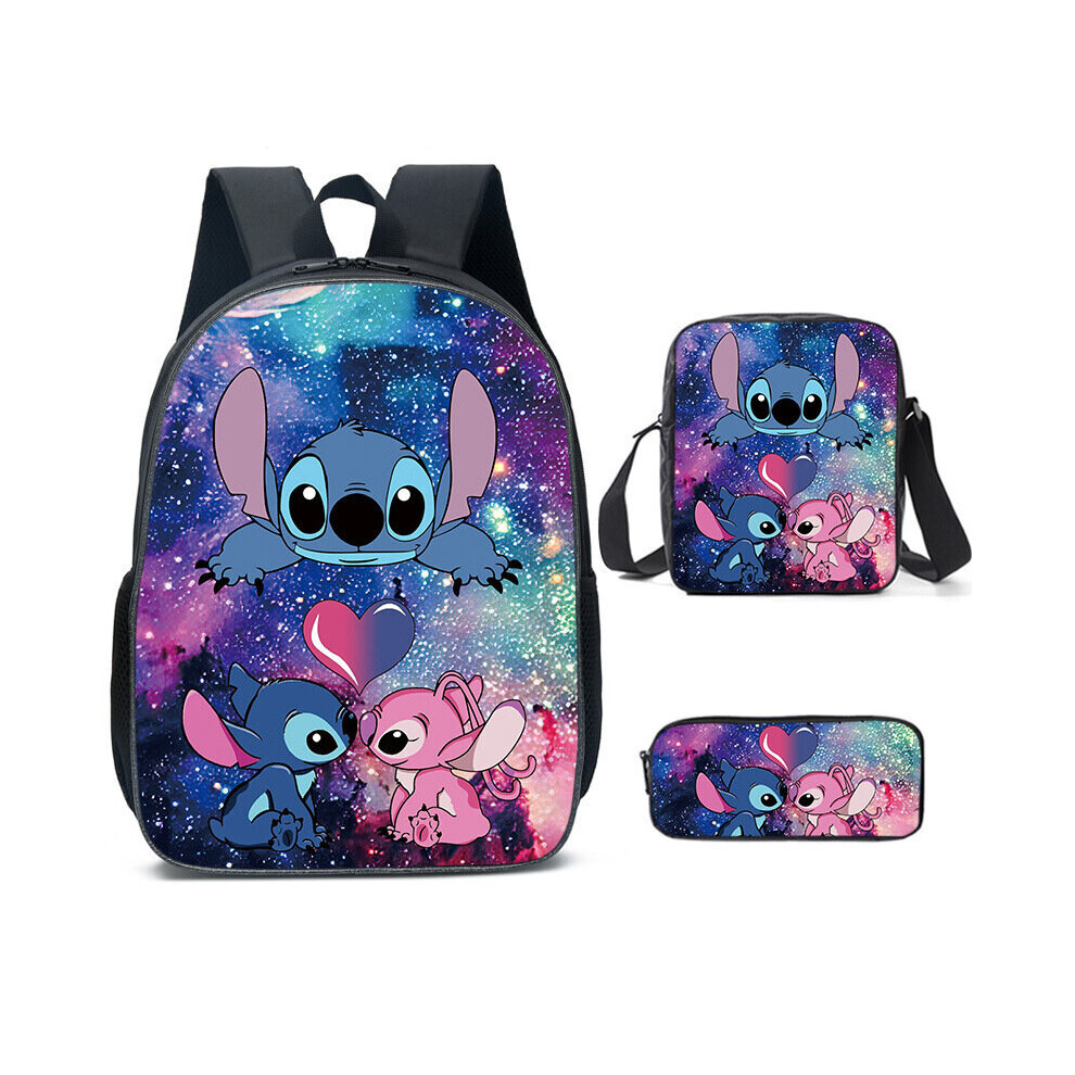 (Sky Blue) 3 Pieces Stitch Backpack School Bag Lunch Bag Pencil Case Kids Bags Set