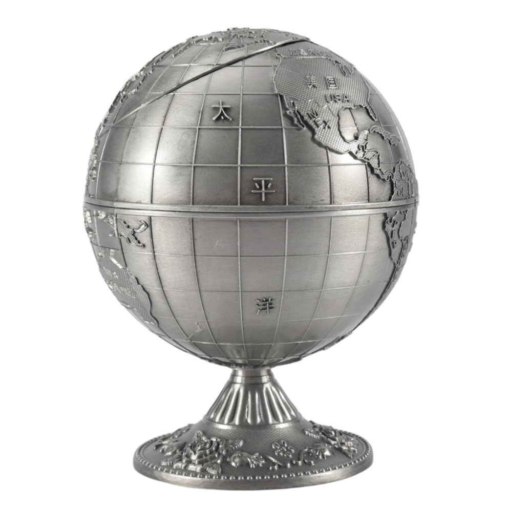Vintage Metal with Lid Globe Ashtray European Retro Home Office Hotel Ashtray Decor Smoking Accessories, Ancient Tin