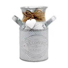 Vintage Shabby Chic Flower Vase Tin Pitcher Jug Metal Wedding Home Decor-Silver