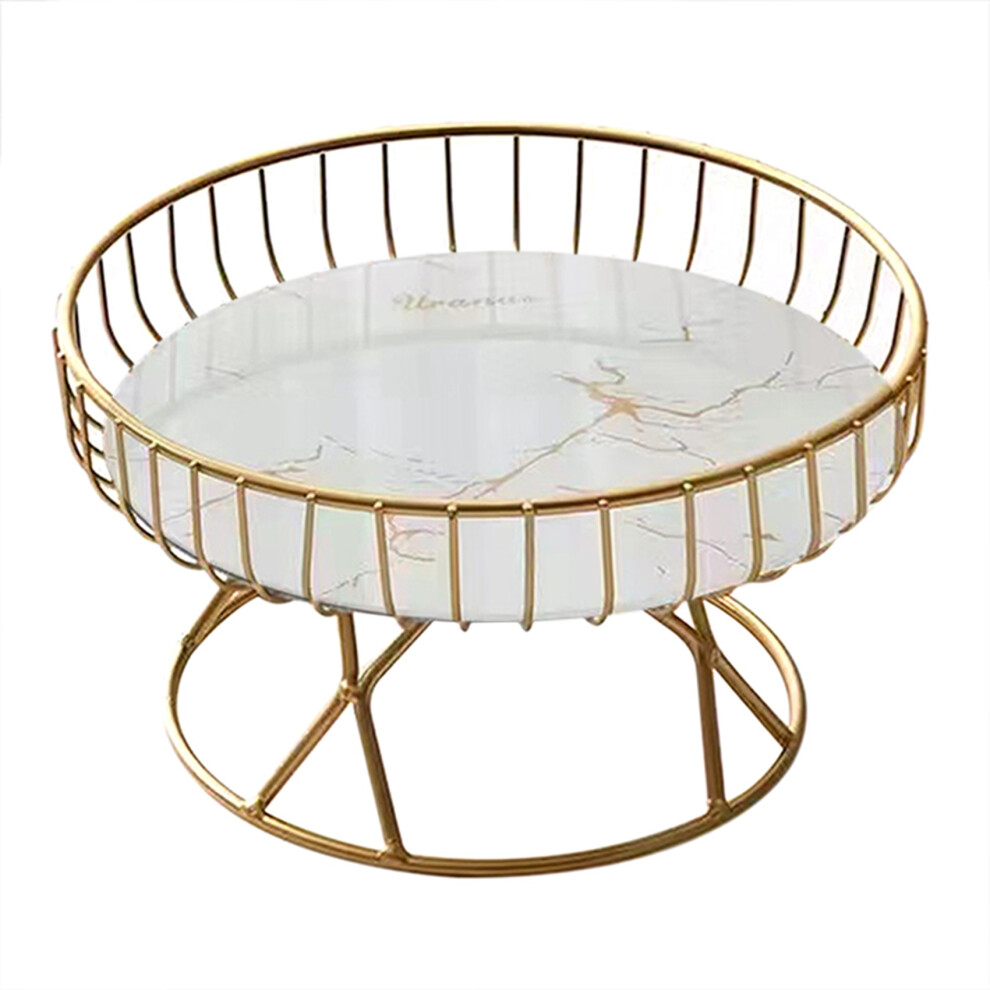 Iron Art Nordic Style Light Luxury Marble Pattern Fruit Bowl for Kitchen Counter Pedestal Fruit Bowl for Table, White, L
