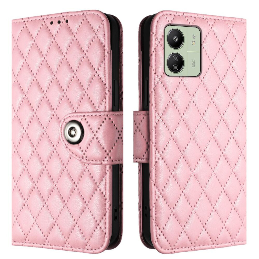 (Pink) Case For Xiaomi Redmi 13C 4G Shockproof Stylish Protective Wrist Strip Wallet Cover Card Holder Pink 764762603212