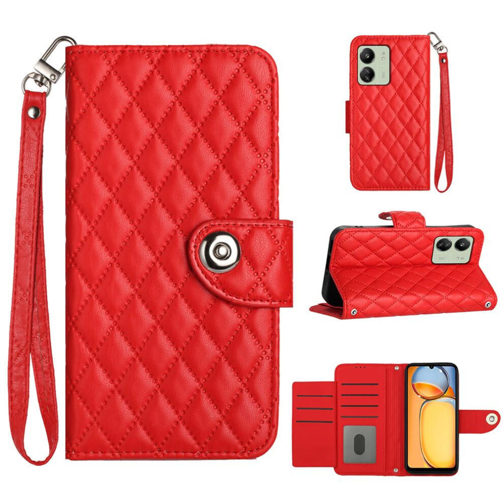 (Red) Case For Xiaomi Mi 13C 4G Shockproof Stylish Protective Wrist Strip Wallet Cover Card Holder Red 764762603168