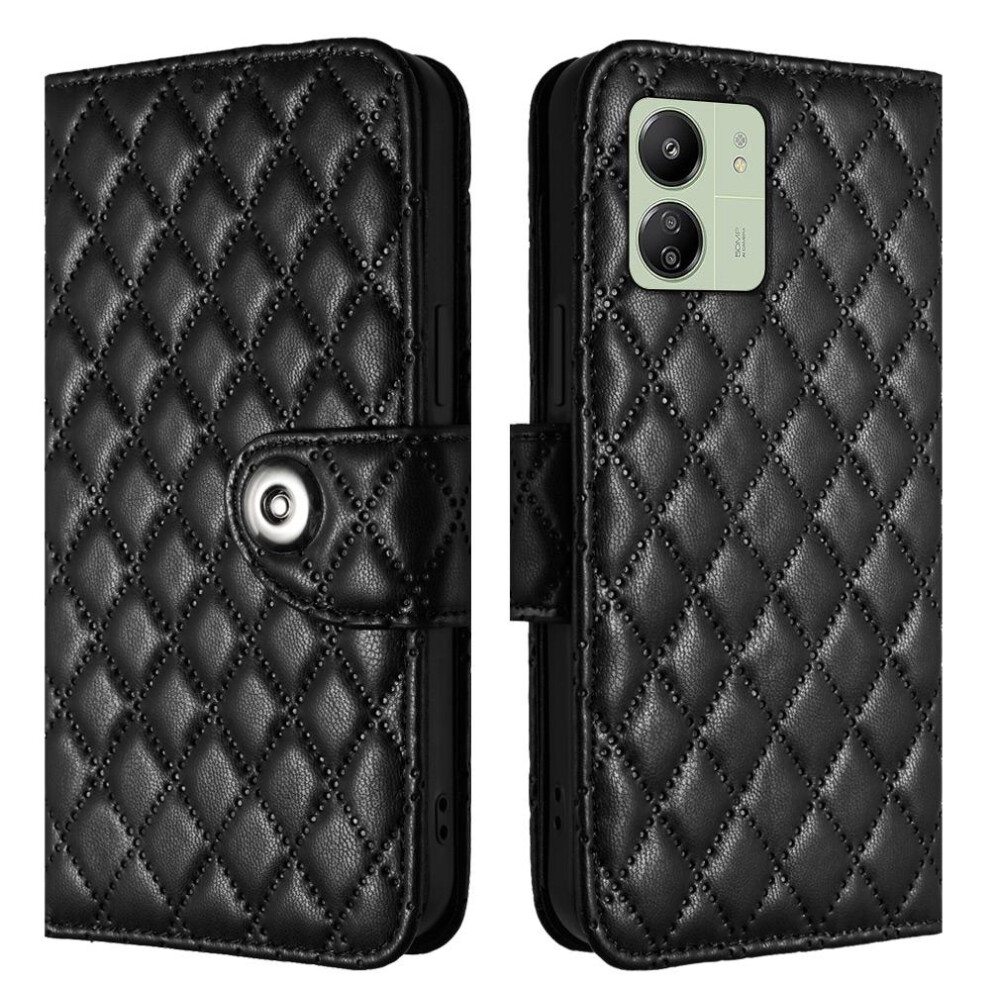 (Black) Case For Xiaomi Redmi 13C 4G Shockproof Stylish Protective Wrist Strip Wallet Cover Card Holder Black 764762603175