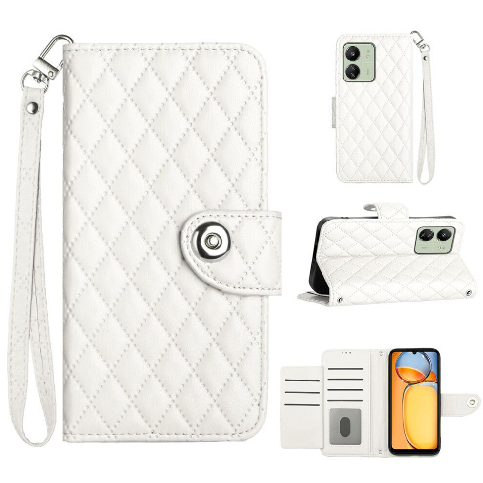 (White) Case For Xiaomi Redmi 13C 4G Shockproof Stylish Protective Wrist Strip Wallet Cover Card Holder White 764762603199