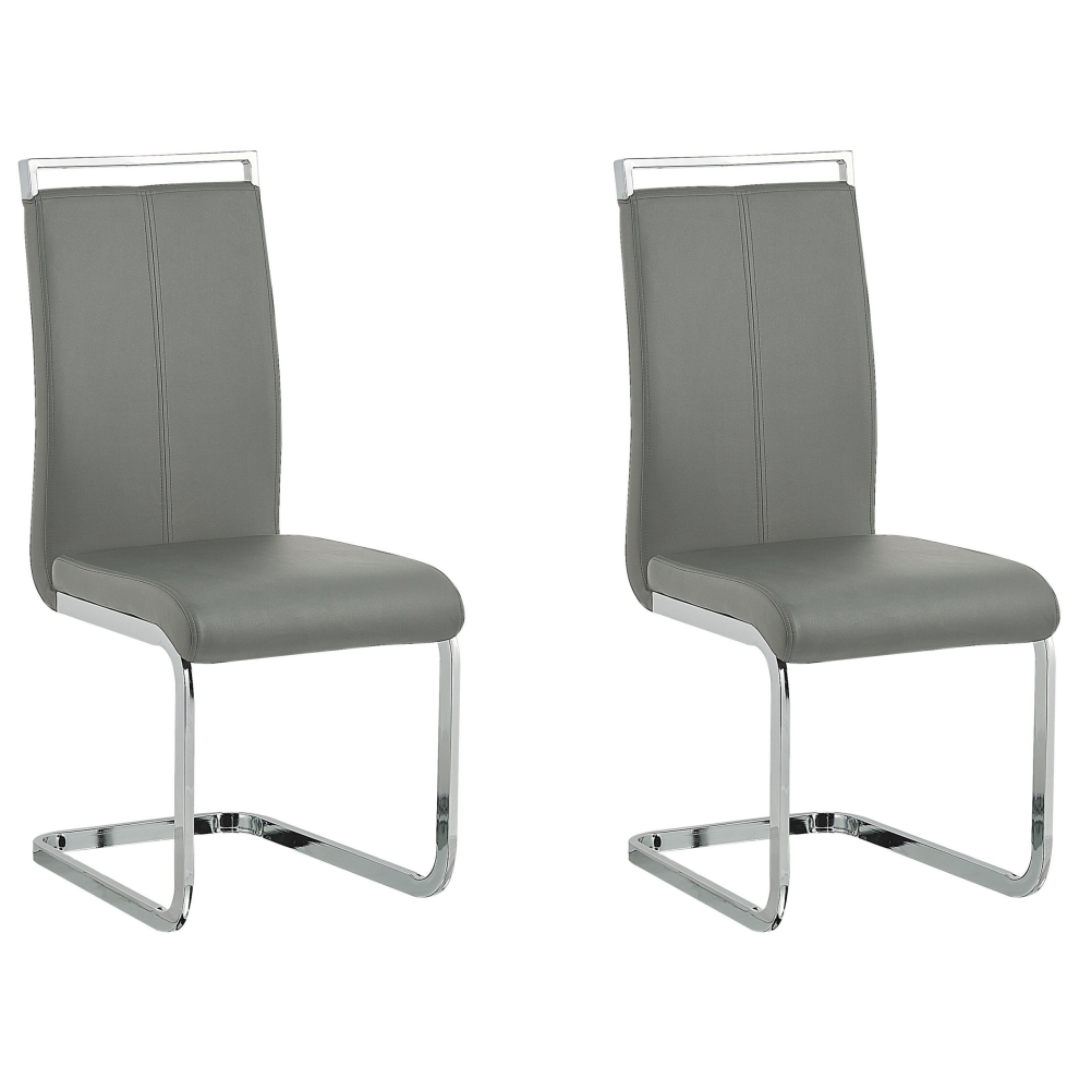 Set of 2 Dining Chairs GREEDIN Faux Leather Grey