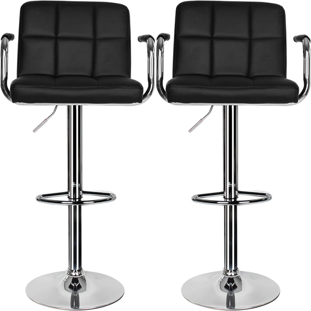 (Black) 2 pcs Bar Stool,Leather Kitchen Bar Stool Swivel Gas Lift