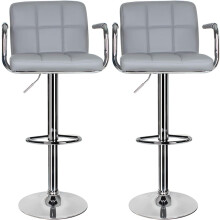(Grey) 2 pcs Bar Stool,Leather Kitchen Bar Stool Swivel Gas Lift