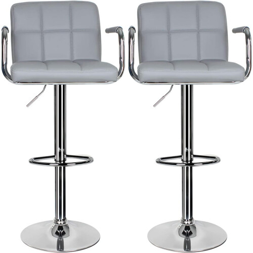 (Grey) 2 pcs Bar Stool,Leather Kitchen Bar Stool Swivel Gas Lift