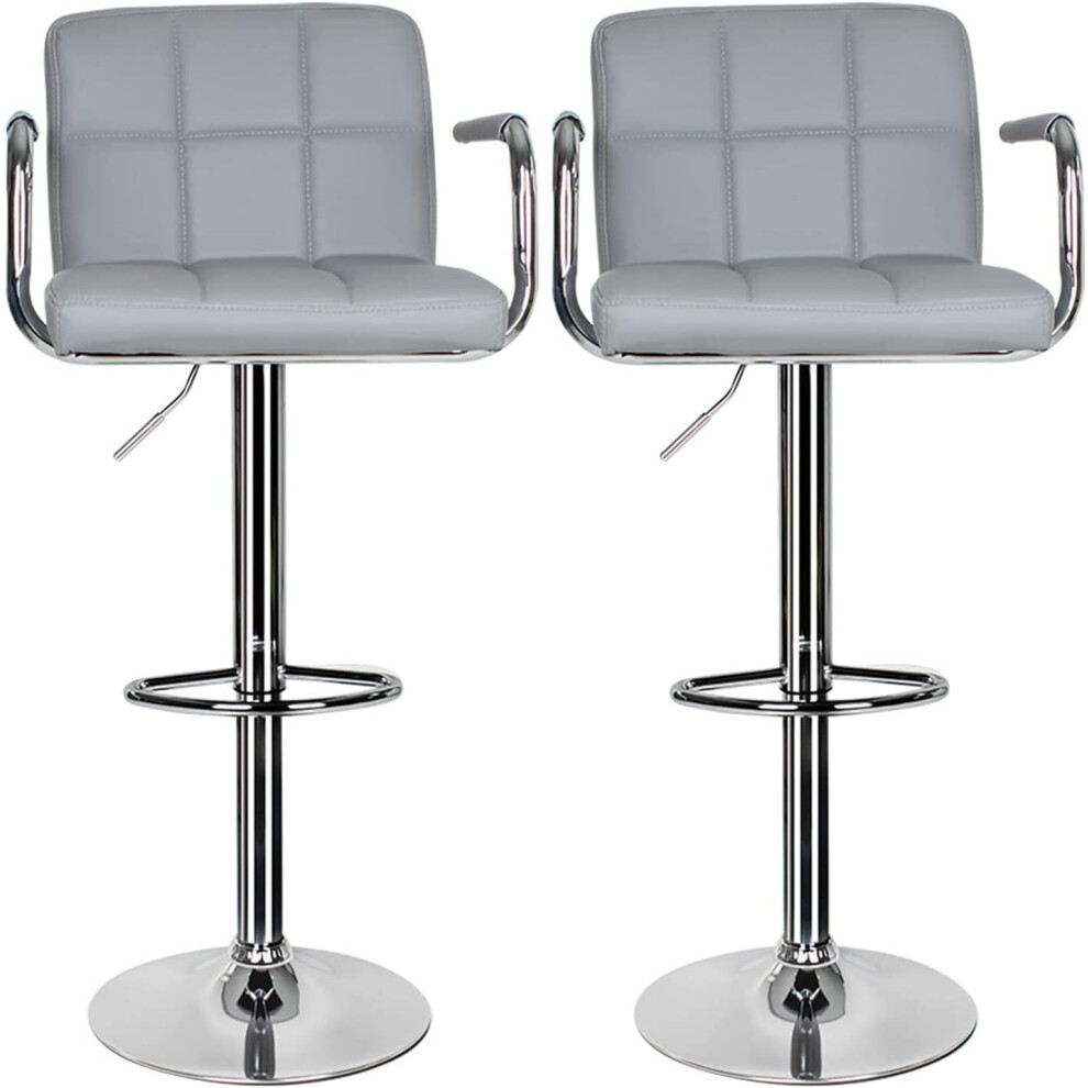 (Grey) 2 pcs Bar Stool,Leather Kitchen Bar Stool Swivel Gas Lift