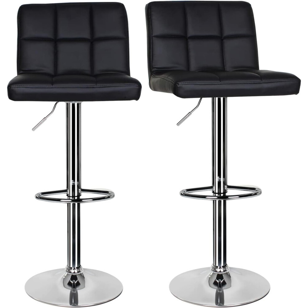 (Black) Bar Stools Set Of 2,Leather Breakfast Bar Stool Swivel Gas Lift