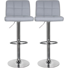 (Grey) Bar Stools Set of 2,Leather Breakfast Bar Stool Swivel Gas Lift