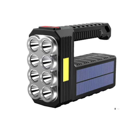 8 LED Solar Handheld Torch - Super Bright Rechargeable Portable Flashlight - Powerful work equipment - Bright light (Black)