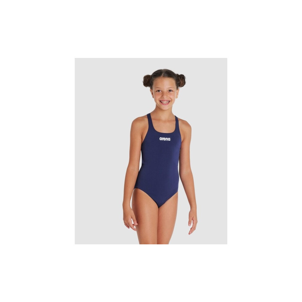 (22) Arena Team Girls Swim Pro Solid 50+ UV Protection Sports Swiming Costume - Navy