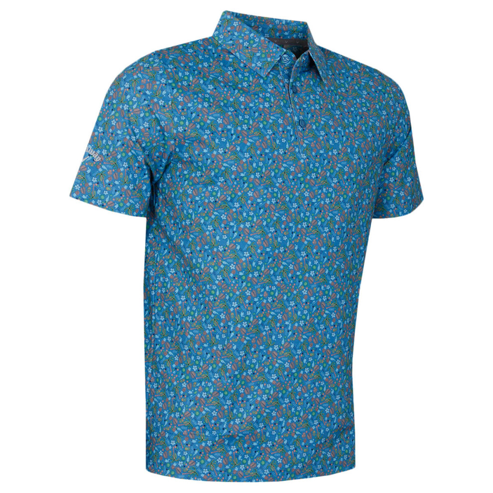 (XL, Vallarta Blue) Callaway Golf Mens 2023 All Over Flamingo Ventilated Sustainable Polo Shirt