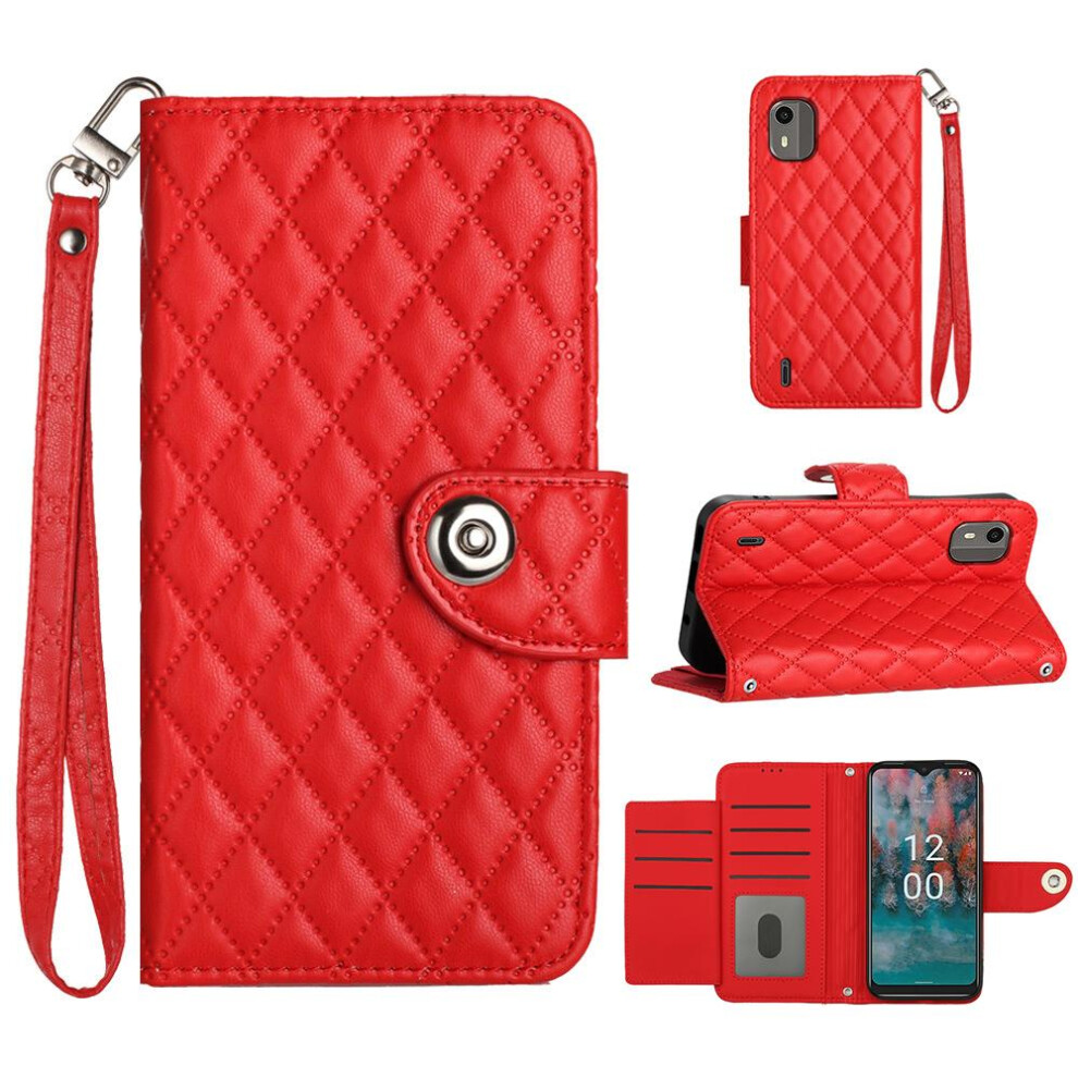 (Red) Case For Nokia C12 Wrist Strip Wallet Cover Shockproof Stylish Protective Card Holder Red 764762604424