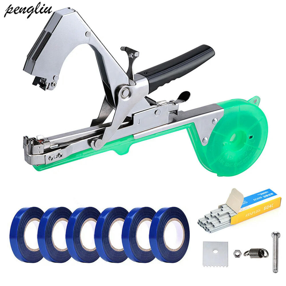 (6 blue tape set) New High Quality Plant Branch Hand Tying Staples +Tapener +TapesBinding Machine Flower Vegetable Garden tapetool  Garden Tools