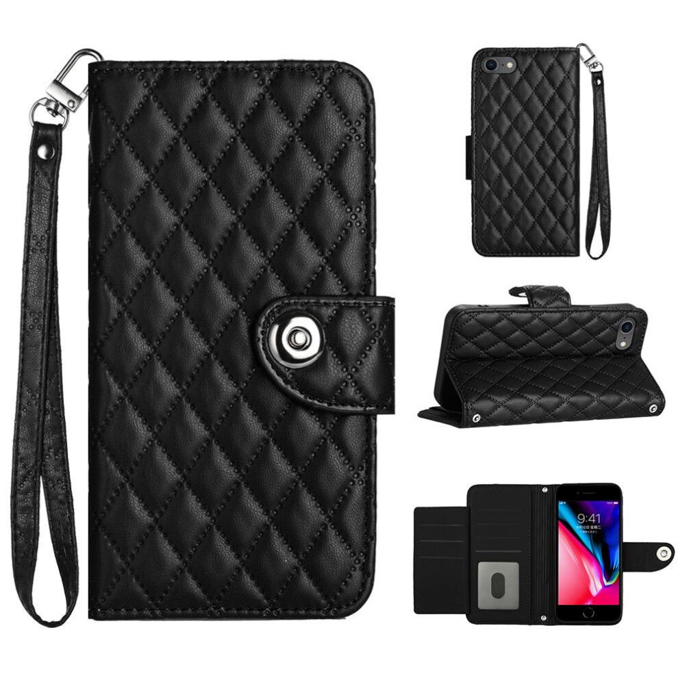 (Black) Case For Iphone Se 2020/8/7 Card Holder Shockproof Stylish Protective Wallet Cover Wrist Strip Black 764762605636