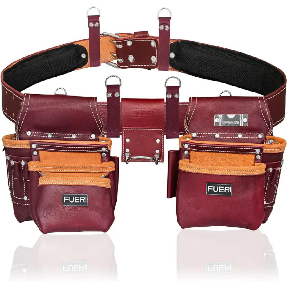 (Maroon) Tool Pouch Framers Combo Tool Belt Tool Kit | Heavy Duty Pro Gauge Leather