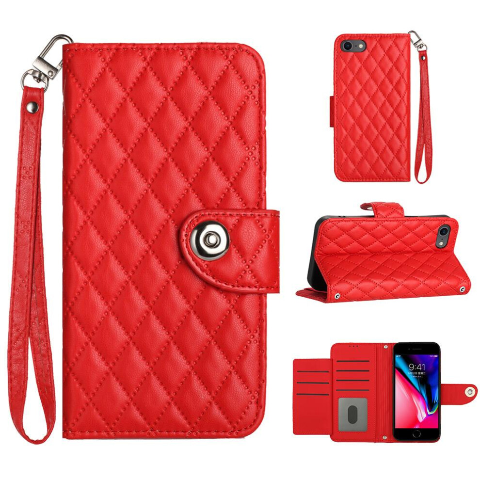 (Red) Case For Iphone Se 2022/2020 Wallet Cover Shockproof Stylish Protective Wrist Strip Card Holder Red 764762605681