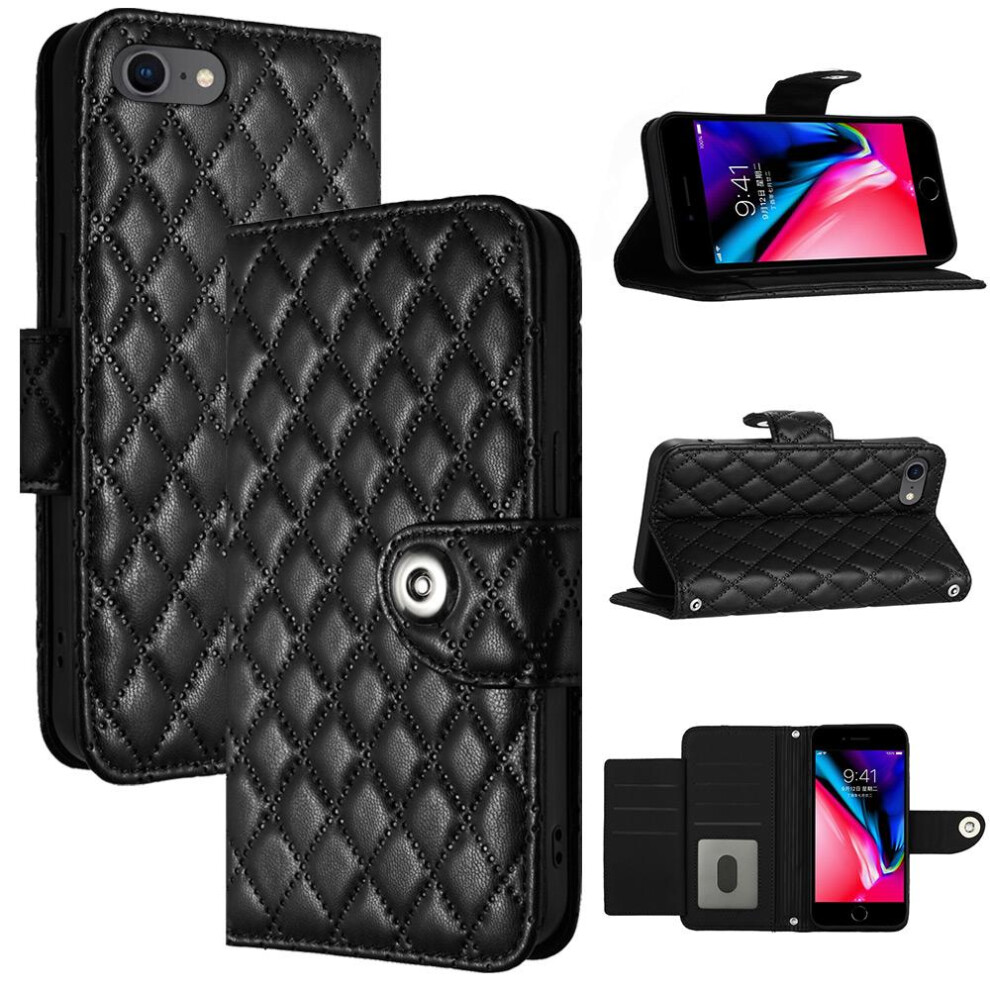 (Black) Case For Iphone Se 2022/2020 Wallet Cover Shockproof Stylish Protective Wrist Strip Card Holder Black 764762605698