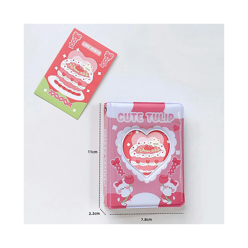 (Pink) 3 Inch Cartoon Photo Album Lovely Photocard Holder Kpop Idol Chasing Collection Book Cake Bear Printing Instax Mini