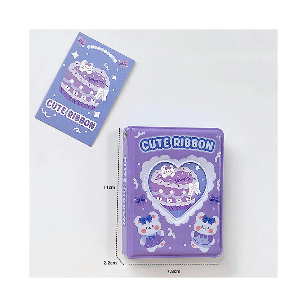 (Purple) 3 Inch Cartoon Photo Album Lovely Photocard Holder Kpop Idol Chasing Collection Book Cake Bear Printing Instax Mini