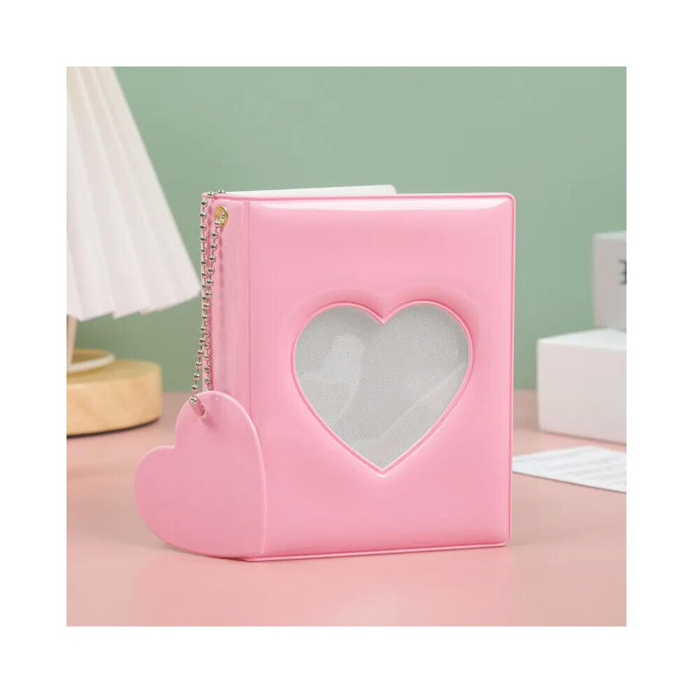 (pink) 1piece 3 Inch Photocard Holder Heart Love Hollow Photo Album 32 Pockets Card Binder Mini Idol Pictures Storage Case