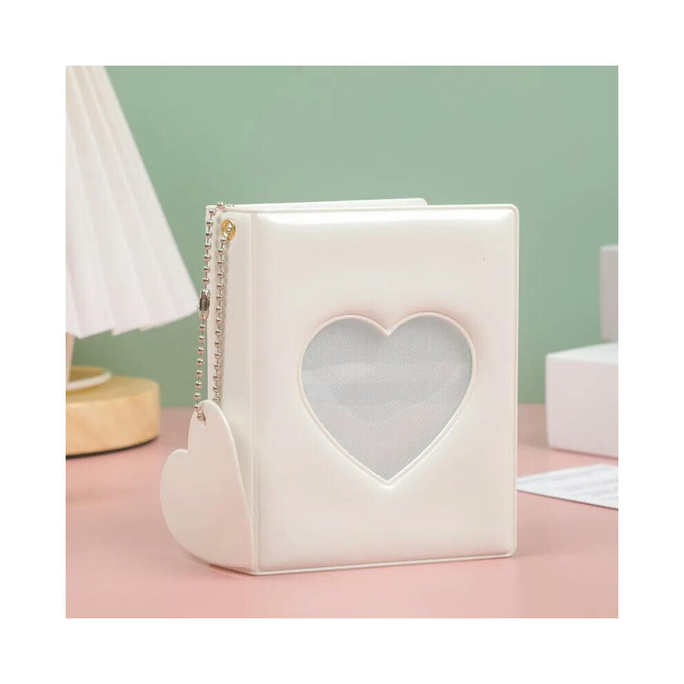 (white) 1piece 3 Inch Photocard Holder Heart Love Hollow Photo Album 32 Pockets Card Binder Mini Idol Pictures Storage Case