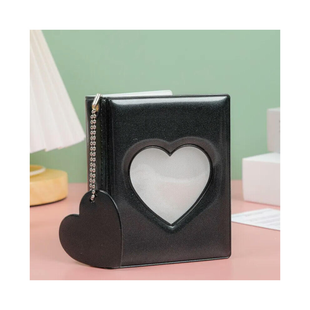 (black) 1piece 3 Inch Photocard Holder Heart Love Hollow Photo Album 32 Pockets Card Binder Mini Idol Pictures Storage Case