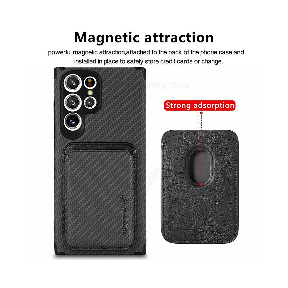 (Blue) 2 In 1 Carbon Fiber Magsafe Magnetic Wallet Case Compatible Samsung Galaxy S23 Ultra Blue 9152336696790