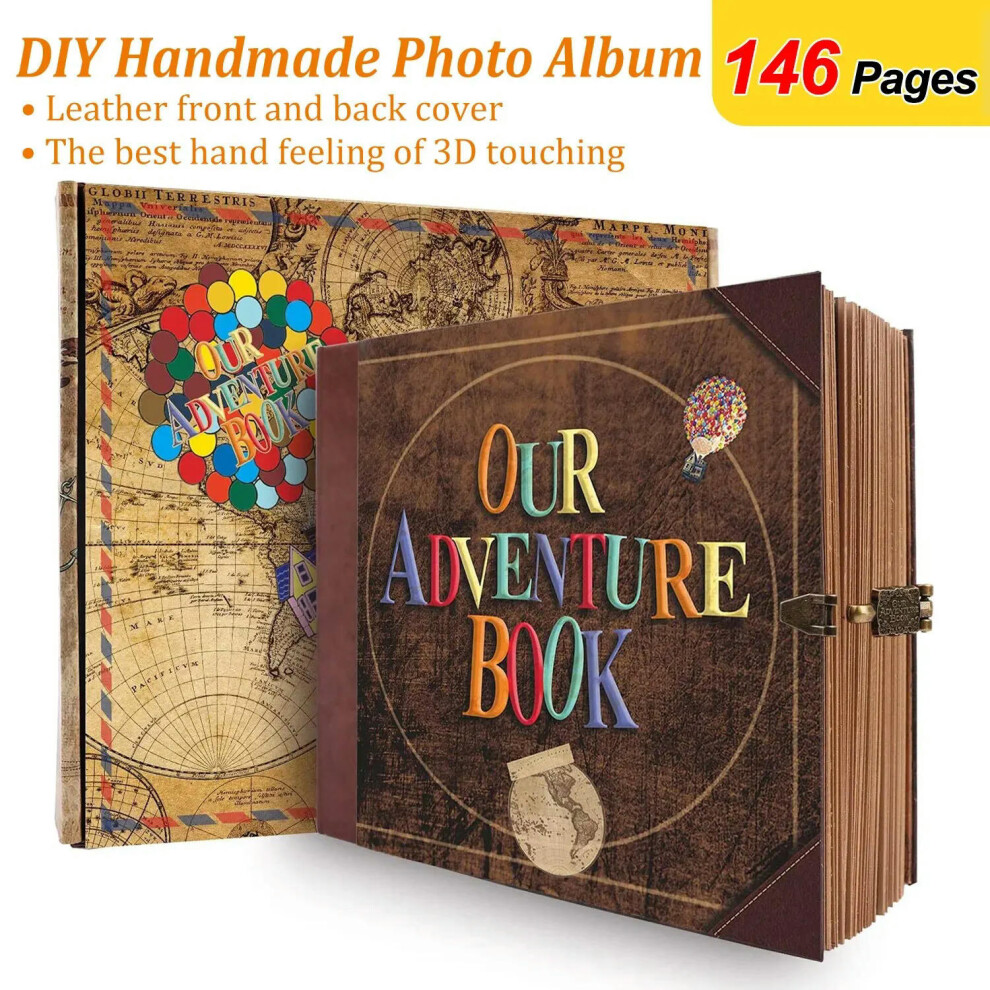 (Word) Our Adventure Book 146 Page Album Retro Style Travel Diary DIY Handmade Photo Album Scrapbook Retro Kraft Journal Children Gift