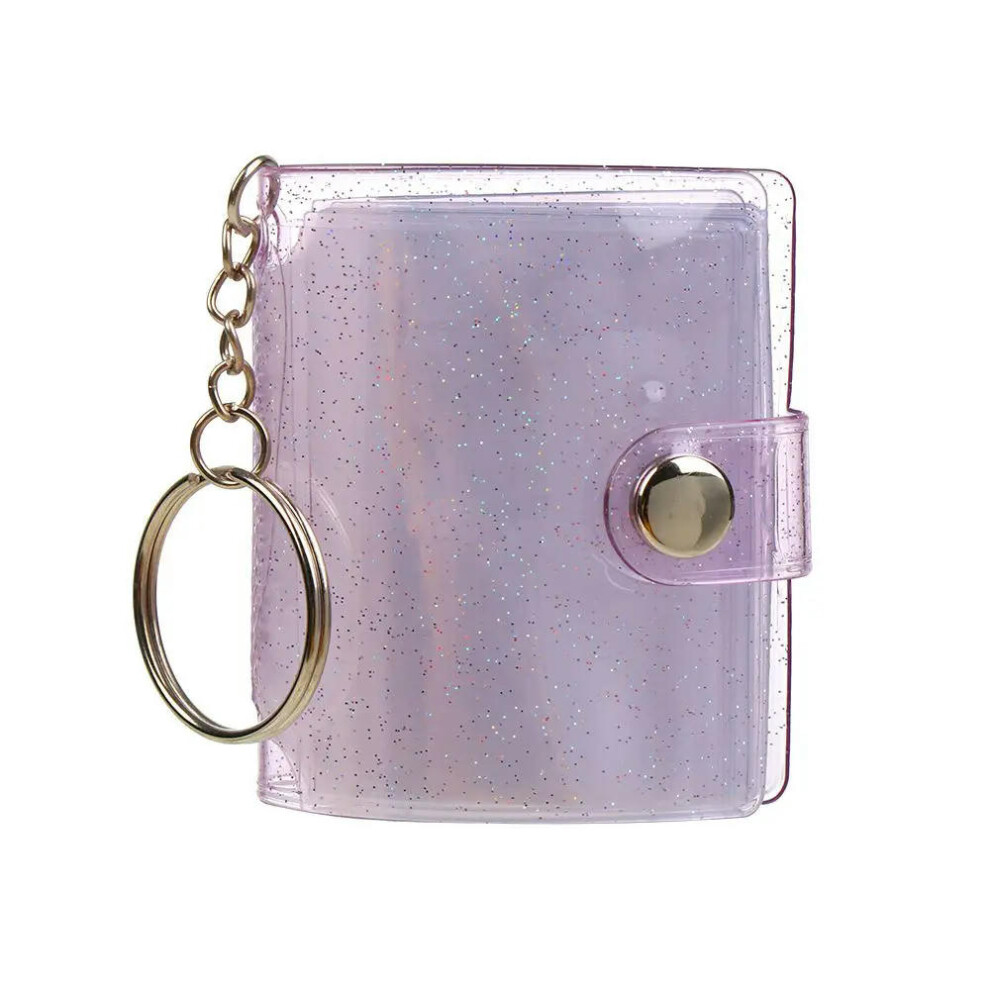 (purple) 1PC Receipt Holder Stationery Key Chain Jewelry Accessories For Photos Cards Photos Holder Mini Photo Albums 2 Inch