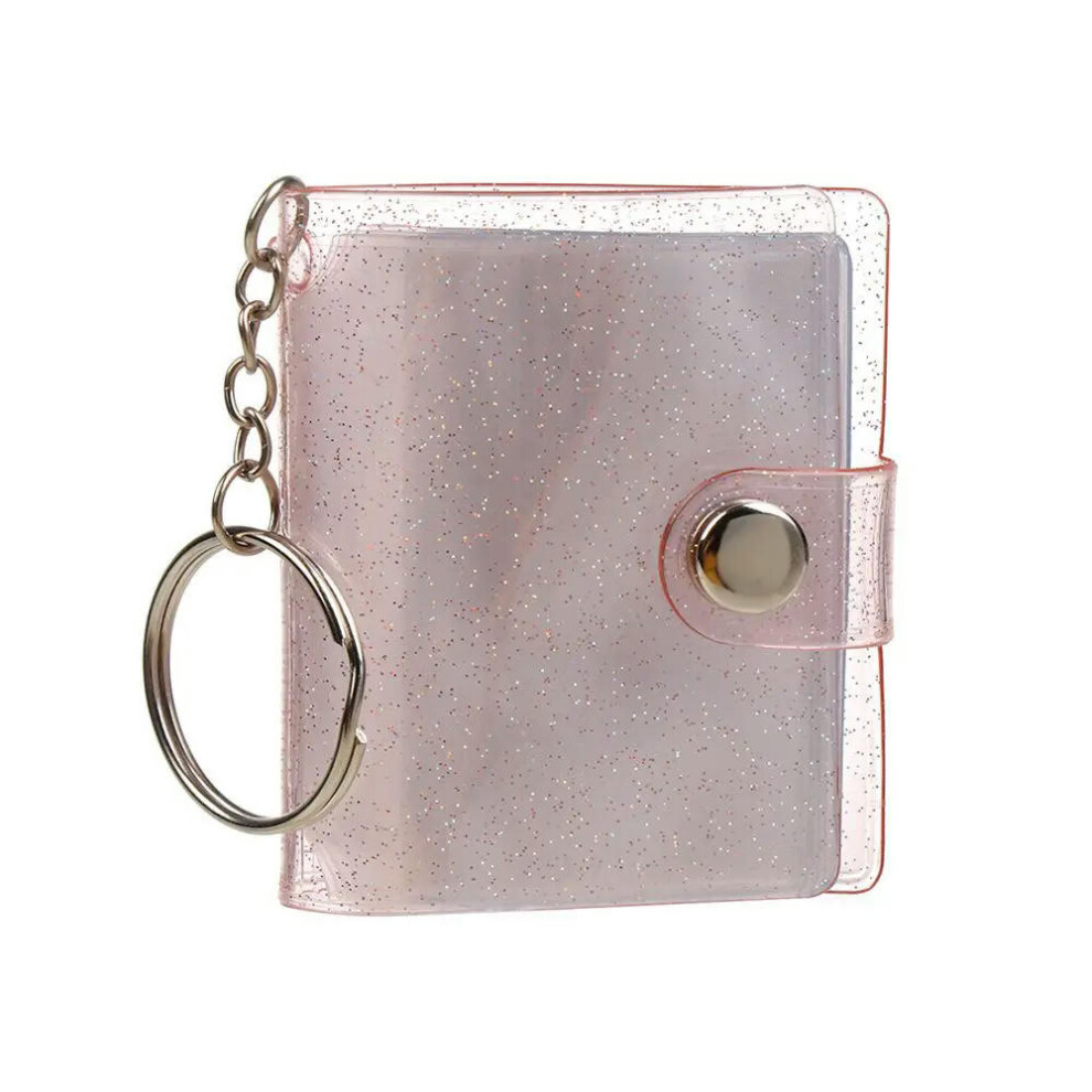 (pink) 1PC Receipt Holder Stationery Key Chain Jewelry Accessories For Photos Cards Photos Holder Mini Photo Albums 2 Inch