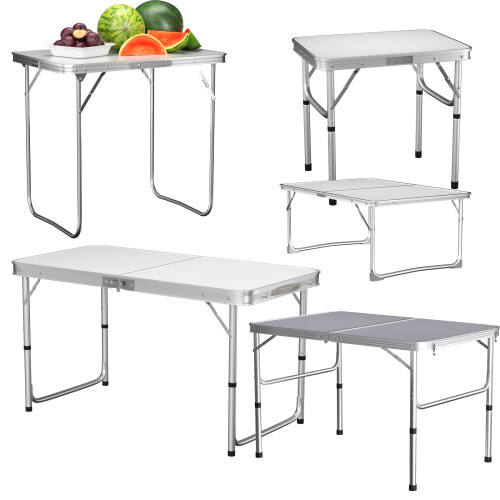 (SIZE 1: 60x40x26cm White) Folding Table Pop-Up Trestle Table Portable Aluminum Garden Camping Party Picnic Dining Table Desk - Space Saving Furniture