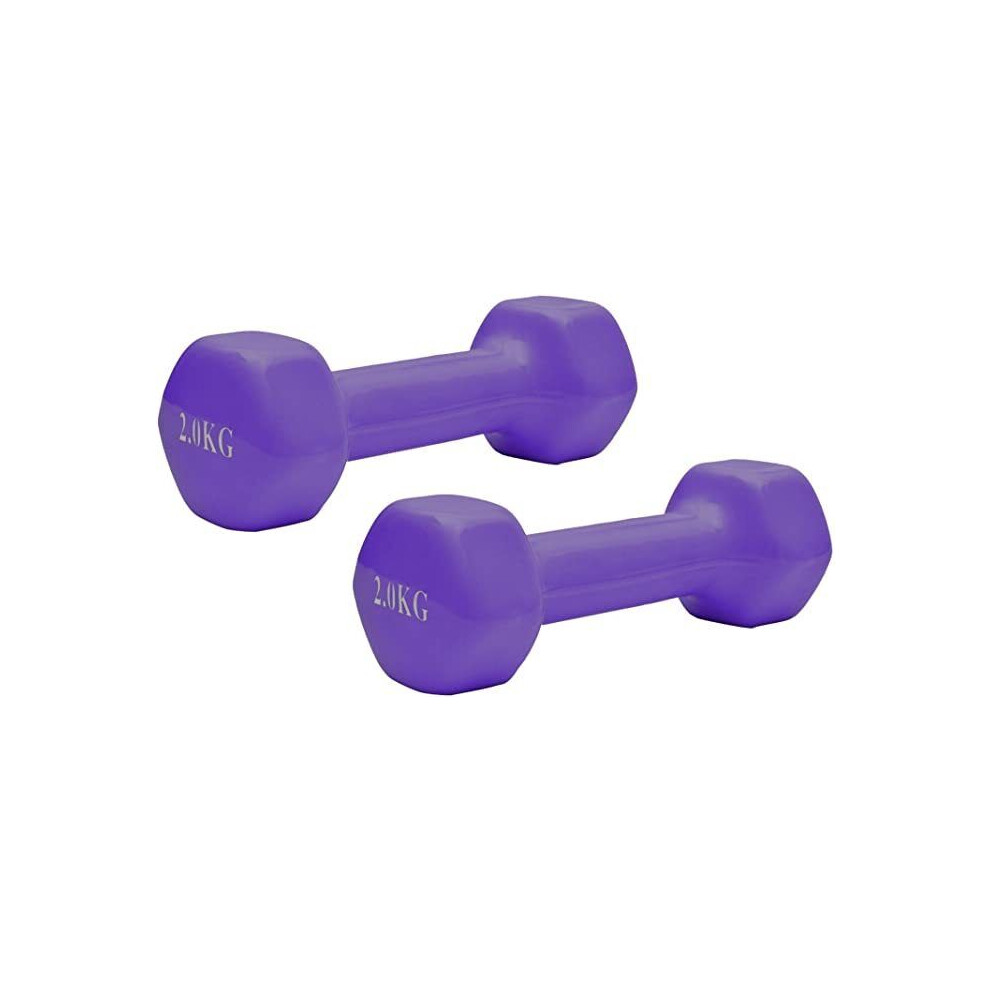 Kemket (2Kgs Color) Vinyl Coated Dumbbells Weights Pair Gym Fitness Purple