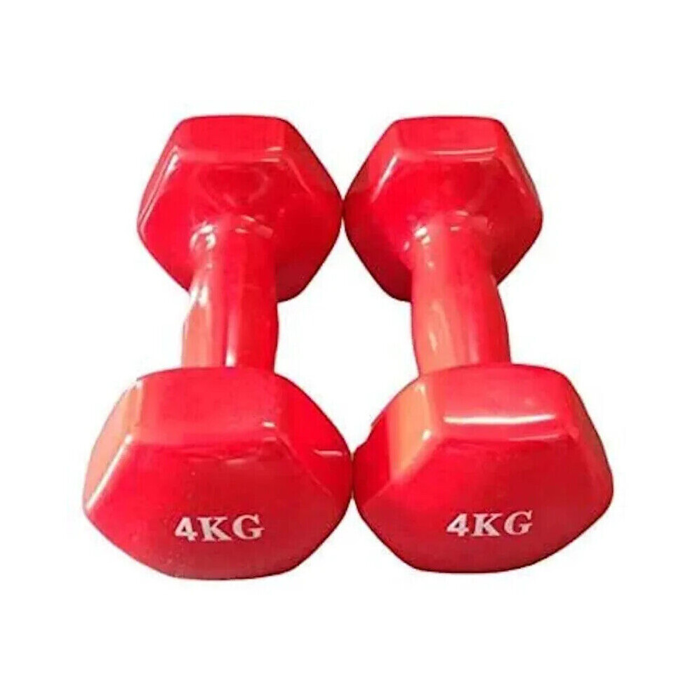 ( 4kg Red Color) Vinyl Coated Dumbbells Weights Pair Gym Fitness