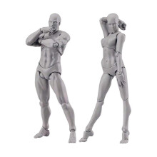 2-Piece Gray Articulated Body Doll Manikin Set with 30+ Joints for Drawing - Male & Female, 13-15 cm, with Stands