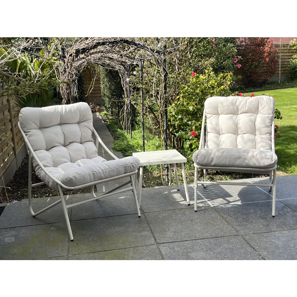 (Cream) 3pc Garden Furniture Patio Balcony Set w/ Cushions