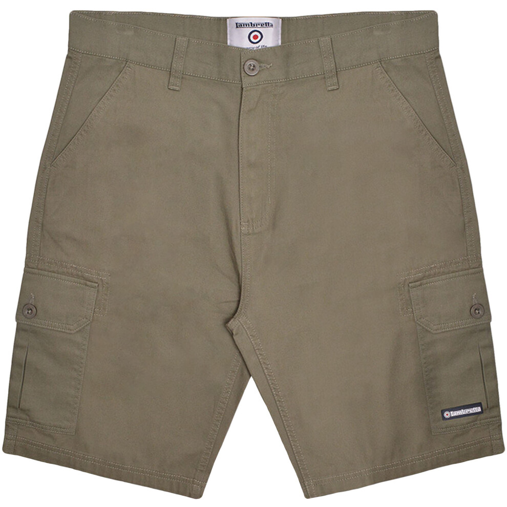 (40, Khaki) Lambretta Mens Knee Length Cotton Summer Bottoms Pants Cargo Short