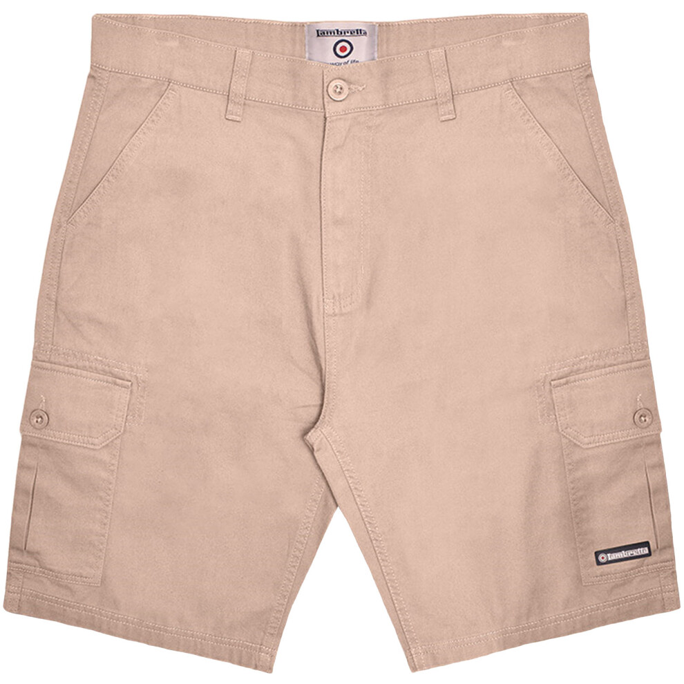 (32, Oatmeal) Lambretta Mens Knee Length Cotton Summer Bottoms Pants Cargo Short