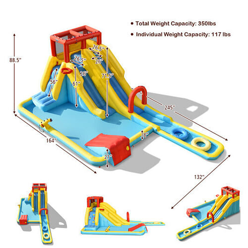 7-in-1 Inflatable Dual Slide Water Park Bounce House With 750 Blower 