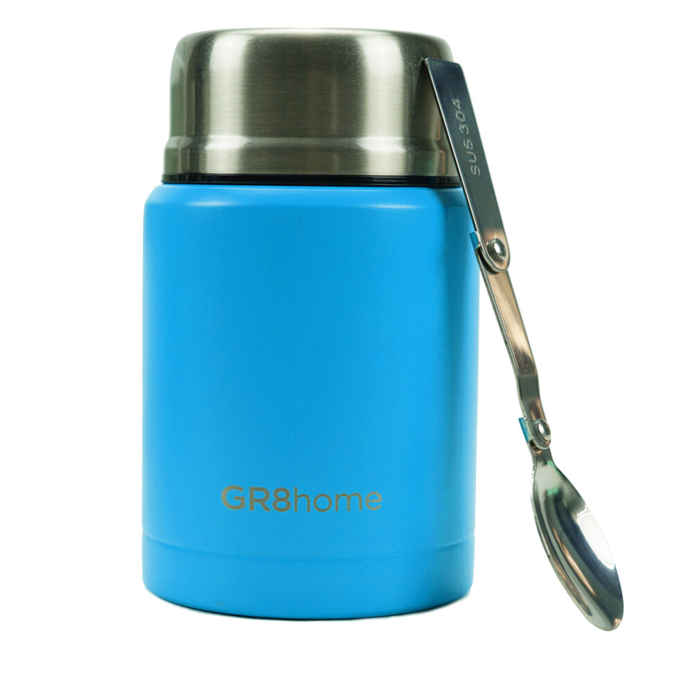 Gr8 Home 500ml Stainless Steel Food Flask - Blue - Vacuum Insulated - Thermal Soup Jar with Spoon - Image 3