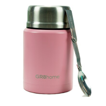 (Pink) Stainless Steel 500ml Vacuum Food Flask With Spoon