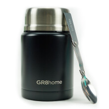 (Black) Stainless Steel 500ml Vacuum Food Flask With Spoon