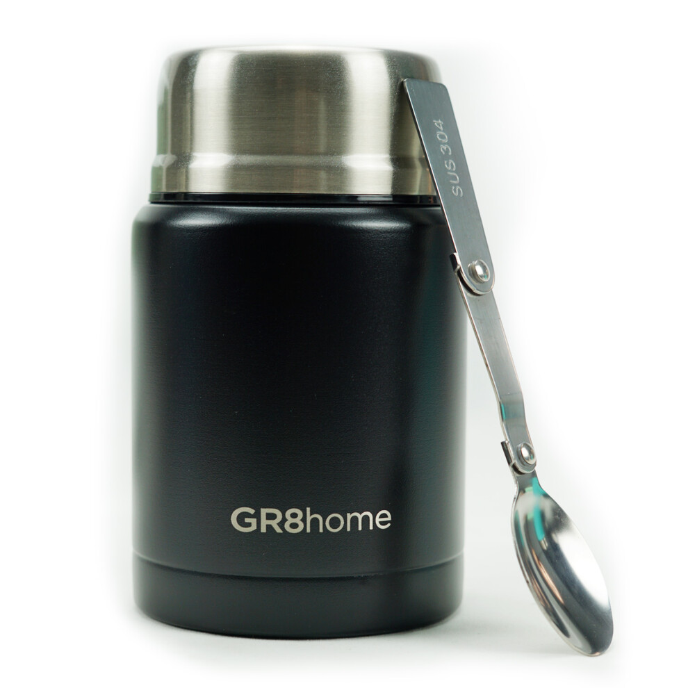 Gr8 Home (Black) Stainless Steel 500Ml Vacuum Food Flask With Spoon