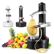 (Black) Fruit Apple Pear Potato Peeler Cutter Slicer Kitchen Utensil Automatic Electric